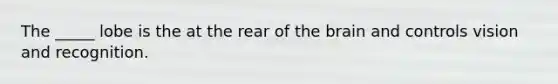 The _____ lobe is the at the rear of the brain and controls vision and recognition.