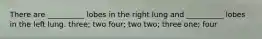 There are __________ lobes in the right lung and __________ lobes in the left lung. three; two four; two two; three one; four