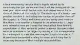 A local community hospital that is highly valued by its community has just announced that it will be closing within the next year. What would be the most anticipated reason for its closure? (Select all that apply.) a. The departure of a health care provider resulted in an inadequate number of providers to staff the hospital. b. Clinics and home care are being used more so that there is no need for a hospital in the community. c. Large care networks have purchased the hospital but have found it unprofitable. d. Most residents prefer to access the specialized services available in the large city nearby. e. It is too expensive for the hospital to meet the new magnet hospital standards. f. Nurses have demanded a salary increase, which they feel is necessary because of their multiple responsibilities.