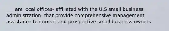 ___ are local offices- affiliated with the U.S small business administration- that provide comprehensive management assistance to current and prospective small business owners