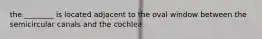 the ________ is located adjacent to the oval window between the semicircular canals and the cochlea