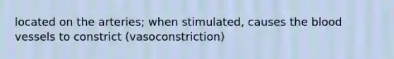 located on the arteries; when stimulated, causes the blood vessels to constrict (vasoconstriction)