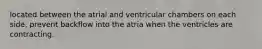 located between the atrial and ventricular chambers on each side, prevent backflow into the atria when the ventricles are contracting.