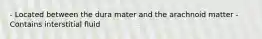 - Located between the dura mater and the arachnoid matter - Contains interstitial fluid