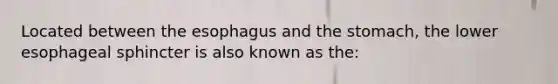 Located between the esophagus and the stomach, the lower esophageal sphincter is also known as the: