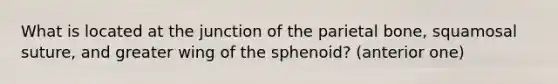 What is located at the junction of the parietal bone, squamosal suture, and greater wing of the sphenoid? (anterior one)