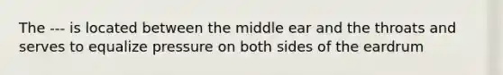 The --- is located between the middle ear and the throats and serves to equalize pressure on both sides of the eardrum