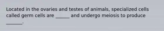 Located in the ovaries and testes of animals, specialized cells called germ cells are ______ and undergo meiosis to produce _______.