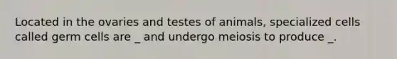 Located in the ovaries and testes of animals, specialized cells called germ cells are _ and undergo meiosis to produce _.