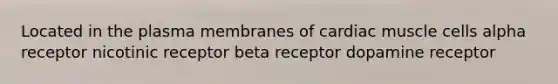 Located in the plasma membranes of cardiac muscle cells alpha receptor nicotinic receptor beta receptor dopamine receptor