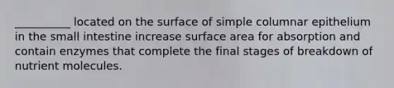 __________ located on the surface of simple columnar epithelium in the small intestine increase surface area for absorption and contain enzymes that complete the final stages of breakdown of nutrient molecules.