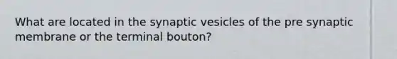 What are located in the synaptic vesicles of the pre synaptic membrane or the terminal bouton?