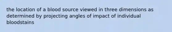 the location of a blood source viewed in three dimensions as determined by projecting angles of impact of individual bloodstains