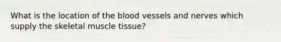 What is the location of the blood vessels and nerves which supply the skeletal muscle tissue?