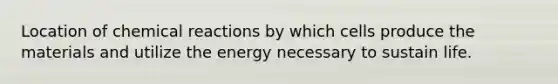 Location of chemical reactions by which cells produce the materials and utilize the energy necessary to sustain life.