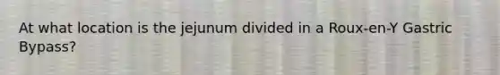 At what location is the jejunum divided in a Roux-en-Y Gastric Bypass?