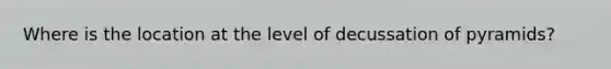 Where is the location at the level of decussation of pyramids?