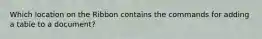 Which location on the Ribbon contains the commands for adding a table to a document?