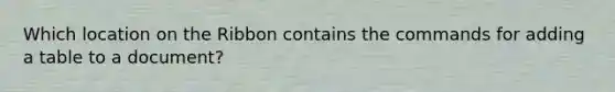 Which location on the Ribbon contains the commands for adding a table to a document?