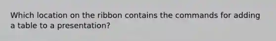 Which location on the ribbon contains the commands for adding a table to a presentation?
