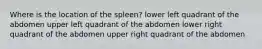 Where is the location of the spleen? lower left quadrant of the abdomen upper left quadrant of the abdomen lower right quadrant of the abdomen upper right quadrant of the abdomen