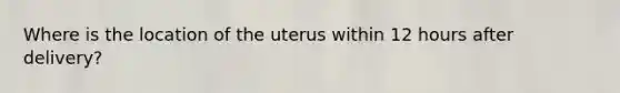 Where is the location of the uterus within 12 hours after delivery?