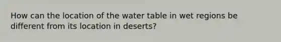 How can the location of the water table in wet regions be different from its location in deserts?