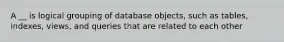 A __ is logical grouping of database objects, such as tables, indexes, views, and queries that are related to each other