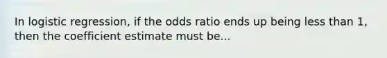 In logistic regression, if the odds ratio ends up being less than 1, then the coefficient estimate must be...