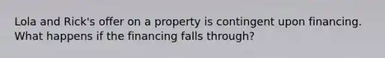 Lola and Rick's offer on a property is contingent upon financing. What happens if the financing falls through?