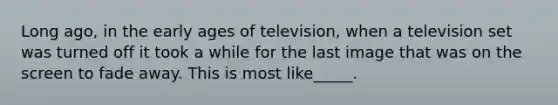 Long ago, in the early ages of television, when a television set was turned off it took a while for the last image that was on the screen to fade away. This is most like_____.