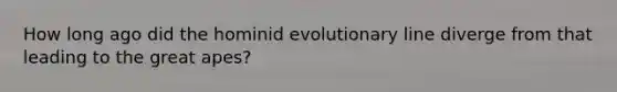 How long ago did the hominid evolutionary line diverge from that leading to the great apes?