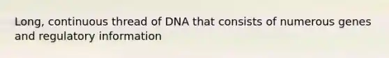 Long, continuous thread of DNA that consists of numerous genes and regulatory information