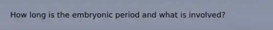 How long is the embryonic period and what is involved?