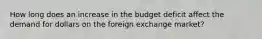 How long does an increase in the budget deficit affect the demand for dollars on the foreign exchange market?