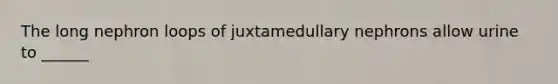 The long nephron loops of juxtamedullary nephrons allow urine to ______