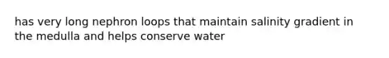 has very long nephron loops that maintain salinity gradient in the medulla and helps conserve water