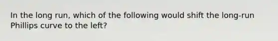 In the long run, which of the following would shift the long-run Phillips curve to the left?