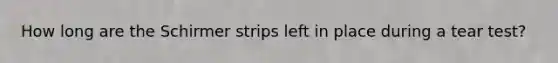 How long are the Schirmer strips left in place during a tear test?