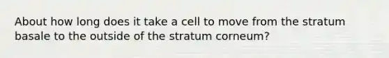 About how long does it take a cell to move from the stratum basale to the outside of the stratum corneum?