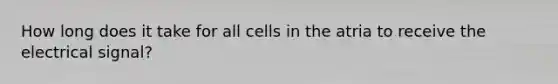 How long does it take for all cells in the atria to receive the electrical signal?