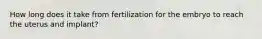 How long does it take from fertilization for the embryo to reach the uterus and implant?