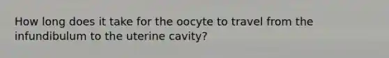 How long does it take for the oocyte to travel from the infundibulum to the uterine cavity?