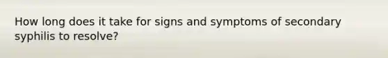 How long does it take for signs and symptoms of secondary syphilis to resolve?