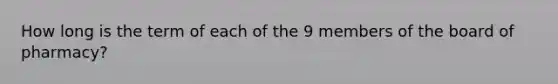 How long is the term of each of the 9 members of the board of pharmacy?