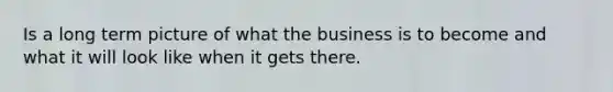 Is a long term picture of what the business is to become and what it will look like when it gets there.