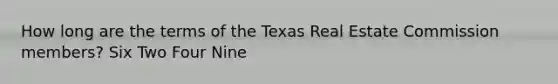 How long are the terms of the Texas Real Estate Commission members? Six Two Four Nine