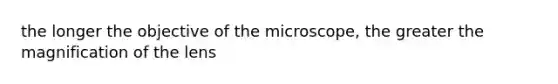 the longer the objective of the microscope, the greater the magnification of the lens