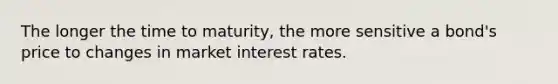 The longer the time to maturity, the more sensitive a bond's price to changes in market interest rates.