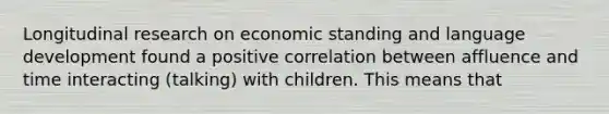 Longitudinal research on economic standing and language development found a positive correlation between affluence and time interacting (talking) with children. This means that